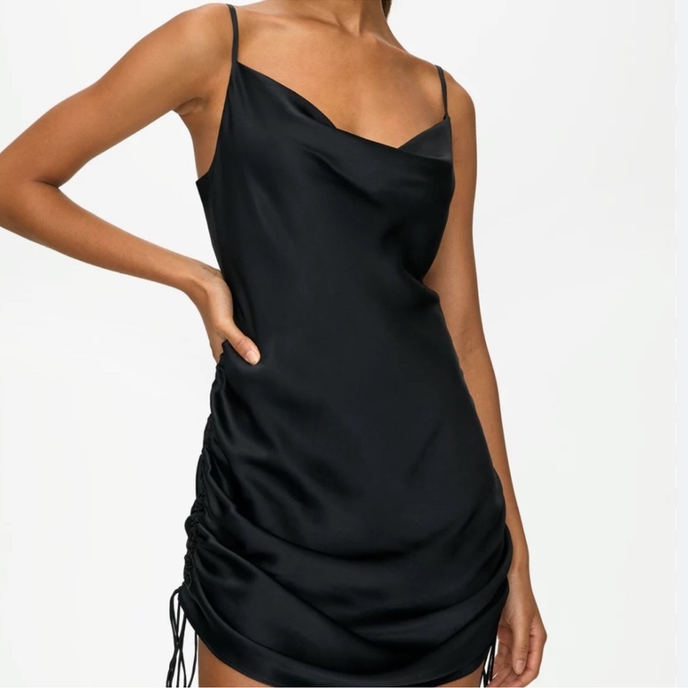 Wilfred Black Satin Cowl Neck Midi Dress